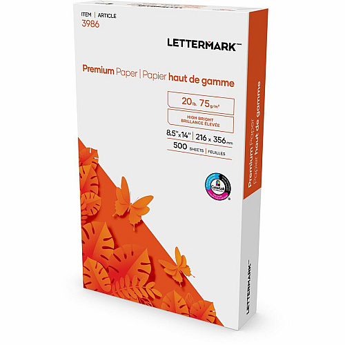 Lettermark Copy Paper 96 Brightness - Legal - 8 1/2" x 14" - 20 lb Basis Weight - 75 g/m² Grammage - Sustainable Forestry Initiative (SFI), ECF - ColorLok Technology, Printable, Jam-free, Acid-free, Long Lasting - White - 500 Sheets per Ream - (3986)