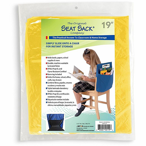 Seat Sack 10-Count 1-Pocket Classroom Pack 1 Pocket(s) - 19" Width x 2" Depth - Chair - Laminated, Elastic, Washable, Expandable - Yellow - Poly Cotton - 10/Pack - 1 Carton (40119BUNDLE)