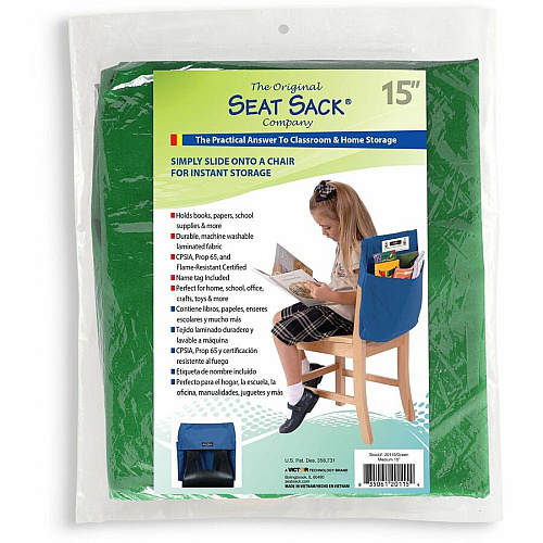 Seat Sack 10-Count 1-Pocket Classroom Pack 1 Pocket(s) - 15" Width x 2" Depth - Chair - Laminated, Washable, Expandable - Green - Poly Cotton - 10/Pack - 1 Carton (20115BUNDLE)