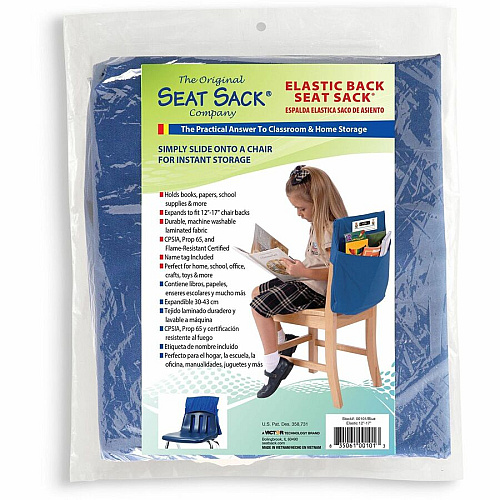 Seat Sack 25-Count 1-Pocket Seat Sack with Elastic Back Classroom Pack 1 Pocket(s) - 17" Width x 2" Depth - Chair - Elastic, Expandable, Washable, Durable - Blue - Plastic, Poly Cotton, Laminate - 1 Carton (01190)