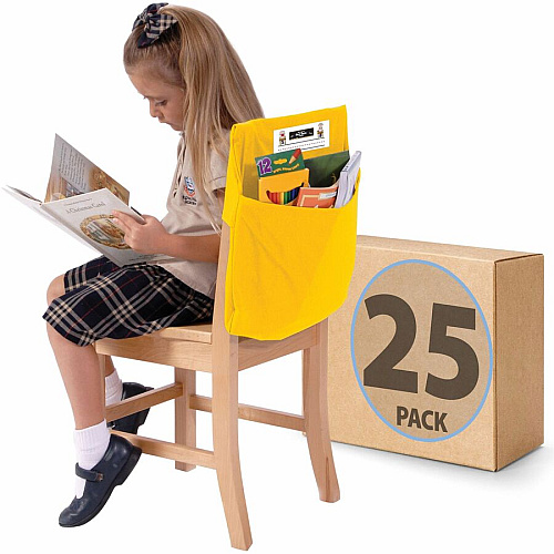 Seat Sack 25-Count 1-Pocket Classroom Pack 1 Pocket(s) - 15" Width x 2" Depth - Chair - Laminated, Washable, Expandable, Easy to Clean - Yellow - Poly Cotton - 25/Pack - 1 Carton (15194)