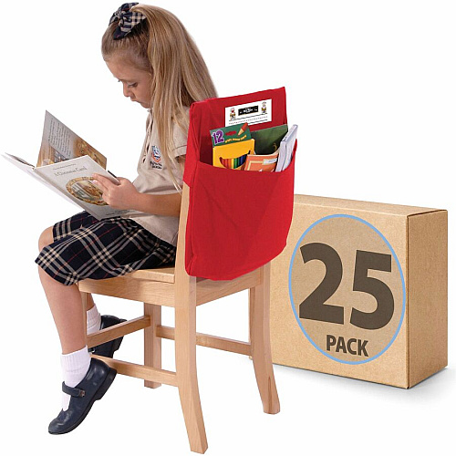 Seat Sack 25-Count 1-Pocket Classroom Pack 1 Pocket(s) - 15" Width x 2" Depth - Chair - Laminated, Washable, Expandable, Easy to Clean - Red - Poly Cotton - 25/Pack - 1 Carton (15191)