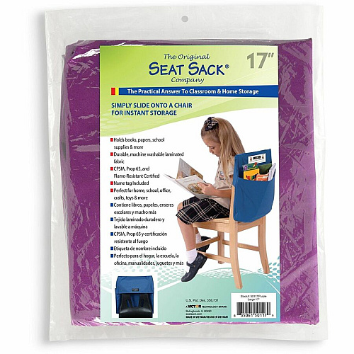 Seat Sack 10-Count 1-Pocket Classroom Pack 1 Pocket(s) - 17" Width x 2" Depth - Chair - Washable, Expandable - Purple - Poly Cotton - 10/Pack - 1 Carton (50117BUNDLE)