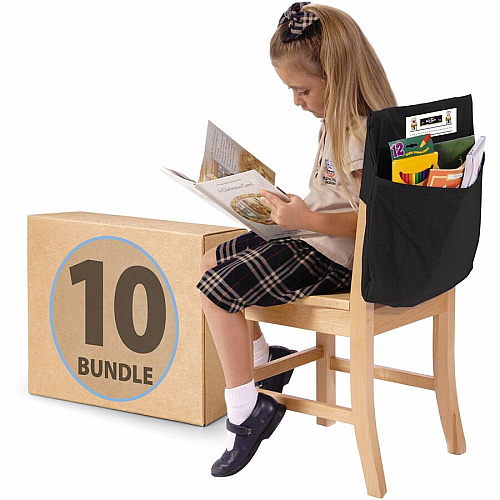 Seat Sack 10-Count 1-Pocket Seat Sack with Elastic Back Bundle 1 Pocket(s) - 17" Width x 2" Depth - Chair - Durable, Desk Space, Laminated, Elastic, Washable, Expandable - Black - Poly Cotton - 1 Carton (30101BUNDLE)