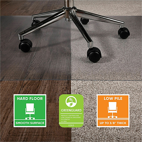 Deflecto SuperGrip Chairmat Hard Floor, Carpet, Chair - 53" Length x 45" Width - Lip Size 25" Length x 12" Width - Vinyl - Clear - 1 Each (CM23232SPRC)