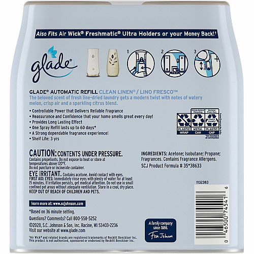 Glade Automatic Spray Refill Value Pack 12.4 fl oz (0.4 quart) - 70 Day - Long Lasting - 2/Pack - 3 / Carton (375366CT)