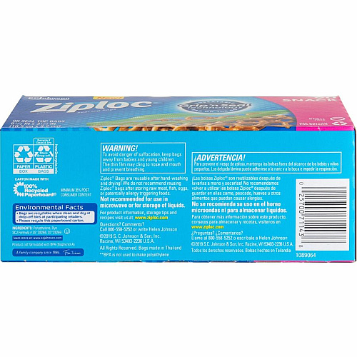 Ziploc&reg; Snack Size Storage Bags 6.50" Length x 3.75" Width - Clear - Snack, Food, Storage, Fruit, Vegetables, School, Park, Office, Commercial, Industrial/ - 90 / Box (366131)