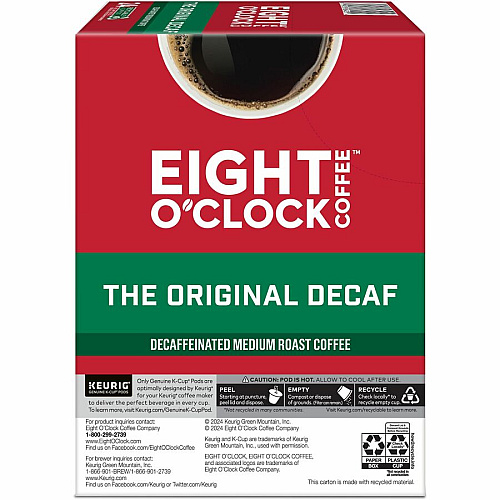 Eight O'Clock K-Cup Coffee Compatible with Keurig K-Cup Brewer - Medium - K-Cup - Arabica, Decaf, Original - Decaffeinated - 24 / Box (0638)