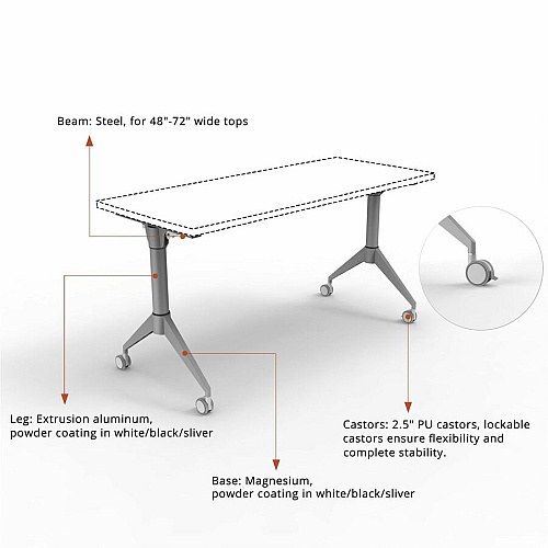 Lorell Spry Nesting Training Table Base Silver Folding Base - 2 Legs - 29.50" Height - Training - Assembly Required - Cold-rolled Steel (CRS) - 1 Each (60758)