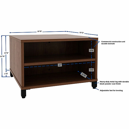 Lorell Reception Table Height Adjustable - 24" Table Top Width x 24" Table Top Depth - 20" Height - Reception, Storage - Walnut, Laminated - Metal - 1 Each (69202)