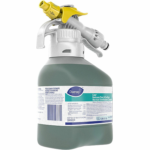 Diversey Crew Restroom Disinfectant Cleaner For Multi Surface - Concentrate - Liquid - 50.7 fl oz (1.6 quart) - 7 pH - Fresh Scent - Cleanse, Deodorize, Disinfectant, Rinse-free, Virucidal - Green Spray - 1 Each (3364707)