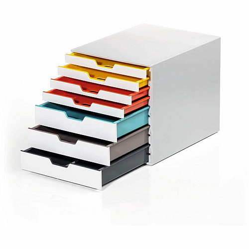 DURABLE Varicolor 7 Mix, Gray/Multicolor 7 Drawer(s) - 11" Height x 11.50" Width x 14" Depth - Stackable - Removable Drawer, Stackable, Recessed Handle, Non-slip, Pull-out Drawer, Anti-slip, Plastic Feet - Multicolor, Gray - Plastic - 1 Each (762727)