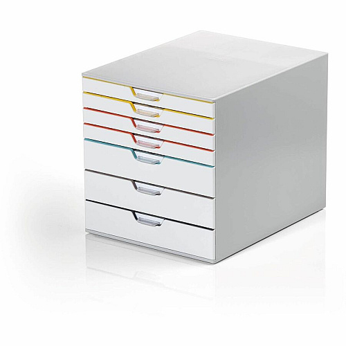 DURABLE Varicolor 7 Mix, Gray/Multicolor 7 Drawer(s) - 11" Height x 11.50" Width x 14" Depth - Stackable - Removable Drawer, Stackable, Recessed Handle, Non-slip, Pull-out Drawer, Anti-slip, Plastic Feet - Multicolor, Gray - Plastic - 1 Each (762727)