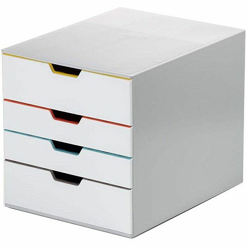 DURABLE Varicolor 4-Drawer Desktop Storage Box 4 Drawer(s) - 11.50" Height x 11.02" Width x 14.02" Depth - Desktop - Stackable - Labeling Area, Non-slip Feet, Removable Drawer, Recessed Handle - Gray - Plastic - 1 Each (762427)