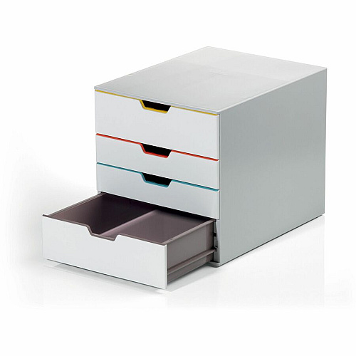 DURABLE Varicolor 4-Drawer Desktop Storage Box 4 Drawer(s) - 11.50" Height x 11.02" Width x 14.02" Depth - Desktop - Stackable - Labeling Area, Non-slip Feet, Removable Drawer, Recessed Handle - Gray - Plastic - 1 Each (762427)