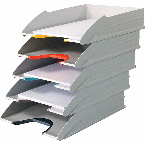 DURABLE VariColor 5-Part Tray Set Vertical - 2.91" Height x 10.39" Width x 13.23" Depth - Desk - Stackable - Gray, Anthracite, Red-Orange, Gray-Blue, Opaque, Light Yellow, Platinum Gray, Blue-Green - Plastic - 1 Each (770427)