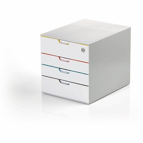 DURABLE Varicolor Safe Mix 4, White/Multicolor 4 Drawer(s) - 11" Height x 11.50" Width x 14" Depth - Stackable - Lockable, Stackable, Recessed Handle, Non-slip, Locking Drawer, Storage Drawer, Pull-out Drawer, Anti-slip, Plastic Feet, Removable D (762627)