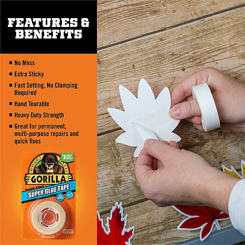 Gorilla Glue Super Glue Tape Clear - For Multipurpose, Indoor, Outdoor, Craft Project, School, Plastic, Wood, Metal - 1 Each (109340)