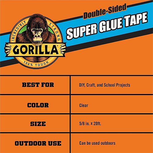 Gorilla Glue Super Glue Tape Clear - For Multipurpose, Indoor, Outdoor, Craft Project, School, Plastic, Wood, Metal - 1 Each (109340)