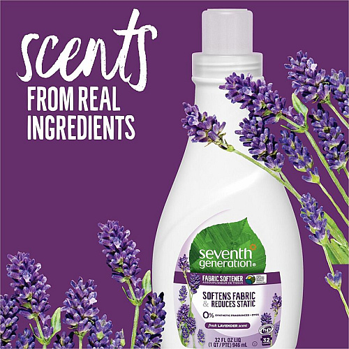 Seventh Generation Natural Fabric Softener For Fabric, Clothes - Liquid - 32 fl oz (1 quart) - Fresh Lavender Scent - Bio-based, Dye-free - Clear - 1 Each (22834)