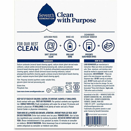 Seventh Generation Natural Dishwasher Detergent For Dish - Free & Clear Scent - Dirt Resistant, Spill Resistant, Easy to Use, Grease Resistant, Hypoallergenic, Bio-based, Kosher, Fragrance-free, Dye-free, Phosphate-free, Gluten-free - Clear - 20 / (45177)