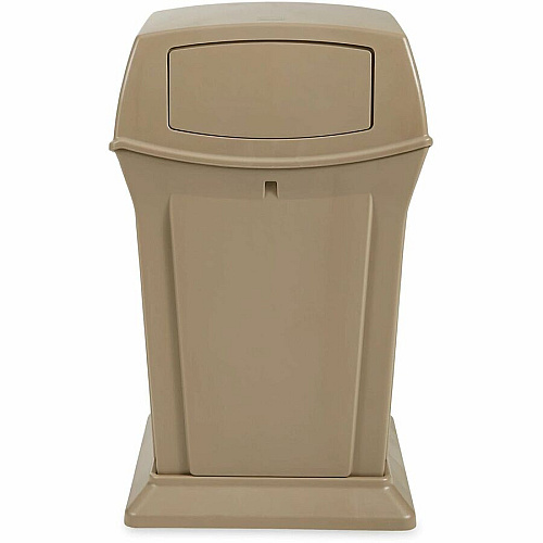 Rubbermaid Commercial Ranger Waste Container Hinged Lid - 45 gal Capacity - For Outdoor - Durable, Hinged Door, Weighted Base - 27.6" Height x 19.5" Width x 19.5" Depth - Resin, Metal - Beige - 1 Each (FG917188BEIG)