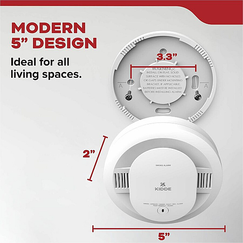 Kidde Smoke Alarm 85 dB - Visual, Audible - Surface Mount, Wall Mountable, Ceiling Mountable - Red, Green, Amber - White (21031447)