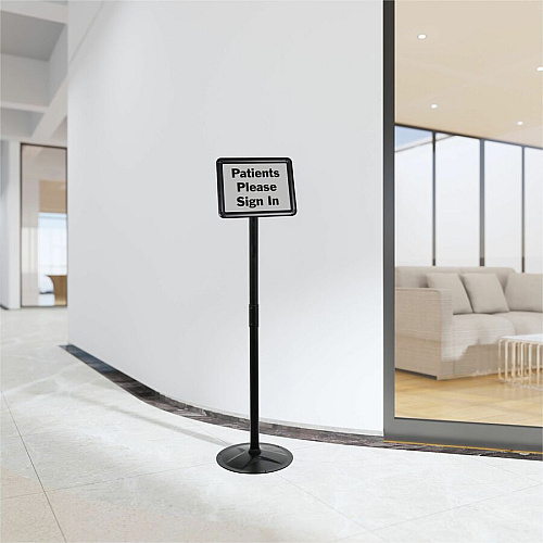 Kantek Floor Stand Sign Holder Print/Message - "Portrait, Landscape - 51" Height - Heavy Duty, Impact Resistant - High Traffic Area, Display, Sign, Indoor, Outdoor - Steel - Black - 1 Each (SH817)
