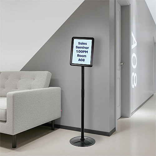 Kantek Floor Stand Sign Holder Print/Message - "Portrait, Landscape - 51" Height - Heavy Duty, Impact Resistant - High Traffic Area, Display, Sign, Indoor, Outdoor - Steel - Black - 1 Each (SH817)