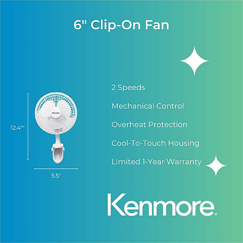 ESM 6" Clip-On Fan 2 Speed - Clip-on - White (KM60032WH)