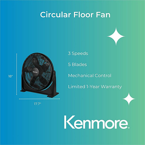 ESM 20" Circular Fan 3 Speed - Quiet Operation - Black (KM60049BK)