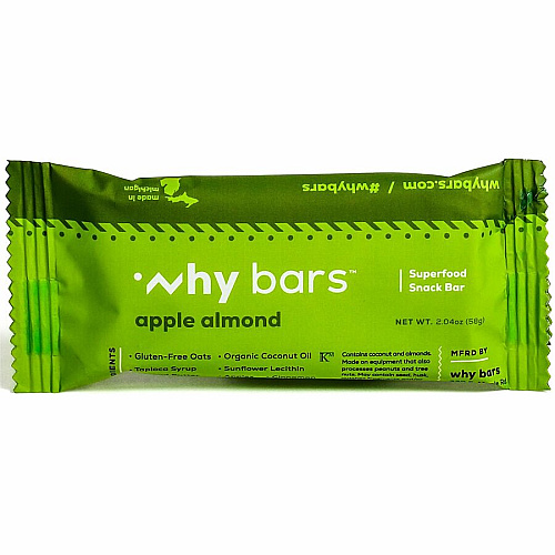Why Bars Superfood Protein Snack Bars Gluten-free, Dairy-free, Soy-free, Non-GMO, Individually Wrapped - Apple Almond - 2.04 oz - 12 / Pack (WB3)