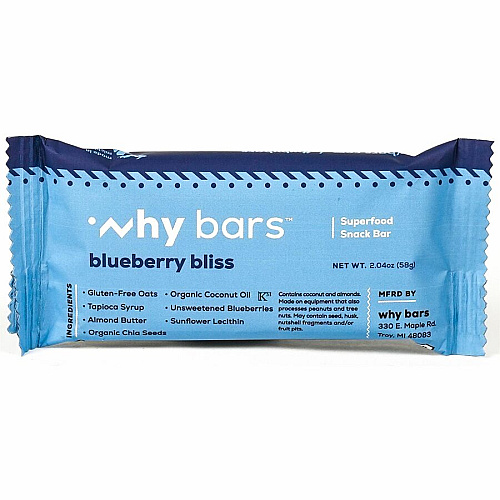 Why Bars Superfood Protein Snack Bars Gluten-free, Dairy-free, Soy-free, Non-GMO, Individually Wrapped - Blueberry Bliss - 2.04 oz - 12 / Pack (WB6)