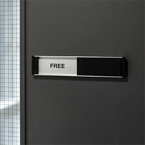 Stewart Superior Sliding Information Sign Print/Message "Free/Engaged" - 8.9" Width x 2" Height - Rectangular Shape - Door - Self-adhesive - Office - Aluminum, Polyvinyl Chloride (PVC) - Black, Silver - 1 Each (OF135)
