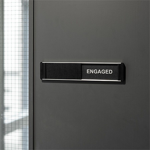 Stewart Superior Sliding Information Sign Print/Message "Free/Engaged" - 8.9" Width x 2" Height - Rectangular Shape - Door - Self-adhesive - Office - Aluminum, Polyvinyl Chloride (PVC) - Black, Silver - 1 Each (OF135)