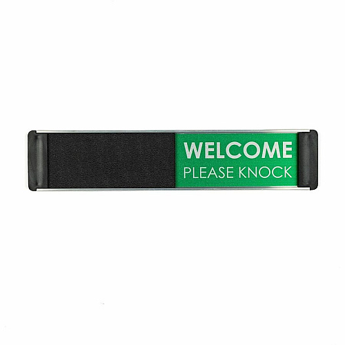 Seco Door Signs Print/Message "Do Not Disturb" , "WELCOME PLEASE KNOCK" - 10" Width x 2" Height - Door-mountable - Self-adhesive - Display, Meeting, Room - Aluminum, Polyvinyl Chloride (PVC) - Multicolor - 1 Each (BA110RG)