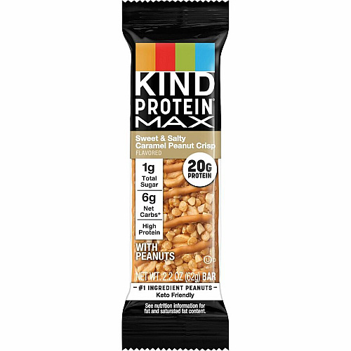 KIND Protein MAX Snack Bars High-fiber, Gluten-free, Individually Wrapped - Sweet & Salty, Caramel, Peanut - 1 - 12 / Box (43475)