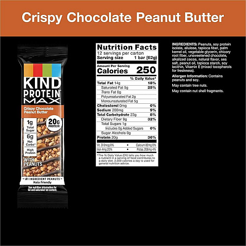 KIND Protein MAX Snack Bars High-fiber, Gluten-free, Individually Wrapped - Chocolate, Peanut Butter - 1 - 12 / Box (43470)
