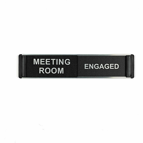 Seco Door Signs Print/Message "FREE MEETING ROOM" , "MEETING ROOM ENGAGED" - 10" Width x 2" Height - Door-mountable - Self-adhesive - Meeting, Room, Display - Aluminum, Polyvinyl Chloride (PVC) - Black, Silver - 1 Each (BA103)
