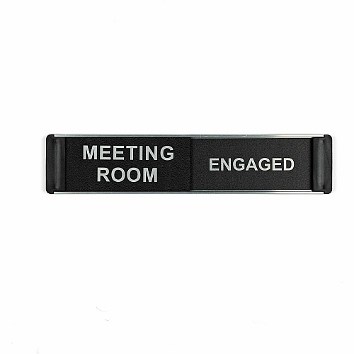 Seco Door Signs Print/Message "FREE MEETING ROOM" , "MEETING ROOM ENGAGED" - 10" Width x 2" Height - Door-mountable - Self-adhesive - Meeting, Room, Display - Aluminum, Polyvinyl Chloride (PVC) - Black, Silver - 1 Each (BA103)