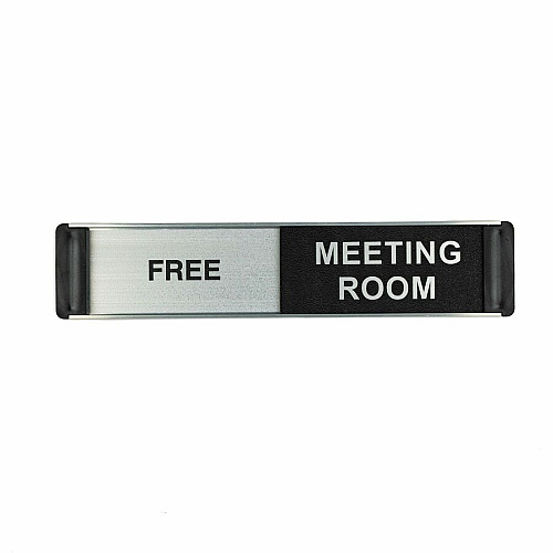 Seco Door Signs Print/Message "FREE MEETING ROOM" , "MEETING ROOM ENGAGED" - 10" Width x 2" Height - Door-mountable - Self-adhesive - Meeting, Room, Display - Aluminum, Polyvinyl Chloride (PVC) - Black, Silver - 1 Each (BA103)