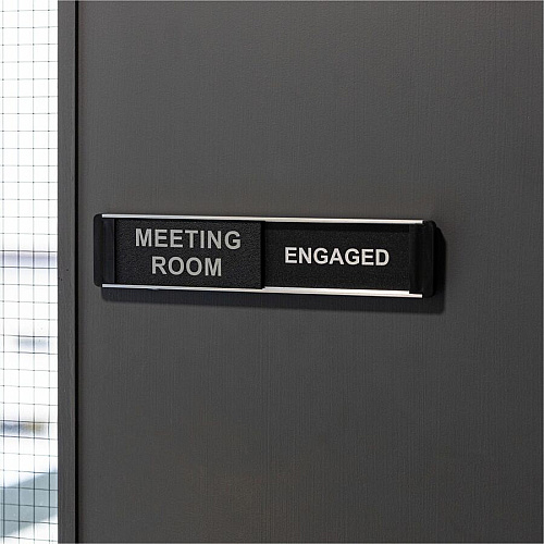Stewart Superior Conference Room Sign Print/Message "Meeting Room" , "Engaged" , "Meeting Room" , "Vacant" - 10" Width x 2" Height - Self-adhesive - Conference - Aluminum, Polyvinyl Chloride (PVC) - 1 Each (BA101)
