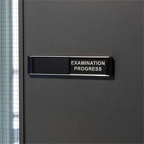 Seco Door Signs Print/Message "EXAMINATION IN PROGRESS" - 10" Width x 2" Height - Door-mountable - Self-adhesive - Display, Meeting, Room - Aluminum, Polyvinyl Chloride (PVC) - Multicolor - 1 Each (BA111)