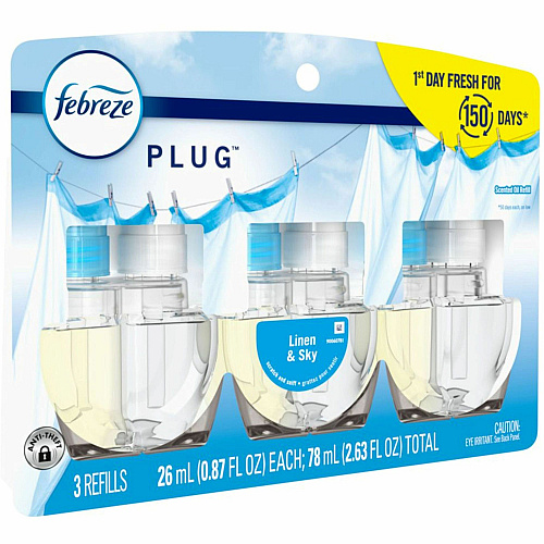 Febreze Plug Linen/Sky Oil Refill Oil - 0.8 fl oz (0 quart) - Linen & Sky - 50 Day - 3 / Pack (13846)
