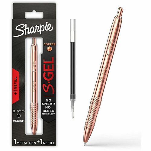 Sharpie S-Gel Pens 0.7 mm Medium Pen Point - Refillable - Black Ink - Copper Plated Brass Metal Alloy Barrel - 1 / Pack (2214552)