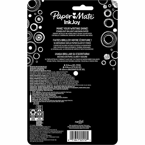Paper Mate InkJoy Gel Pens 0.8 mm Medium, 0.7 mm Pen Point - Assorted, Metallic Ink - Gel-based - 6 / Pack (2209485)