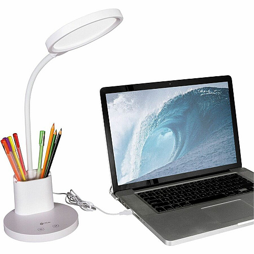OttLite Rechargeable LED Lamp w/Phone Holder LED Bulb - Rechargeable Battery, USB Charging, Flexible Neck, ClearSun LED, Adjustable Height, Adjustable Angle - Desk Mountable - White - for Desk, Dining Room, Craft Area, Work Area - 1 Each (CSR1600CSHPR)
