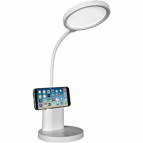 OttLite Rechargeable LED Lamp w/Phone Holder LED Bulb - Rechargeable Battery, USB Charging, Flexible Neck, ClearSun LED, Adjustable Height, Adjustable Angle - Desk Mountable - White - for Desk, Dining Room, Craft Area, Work Area - 1 Each (CSR1600CSHPR)