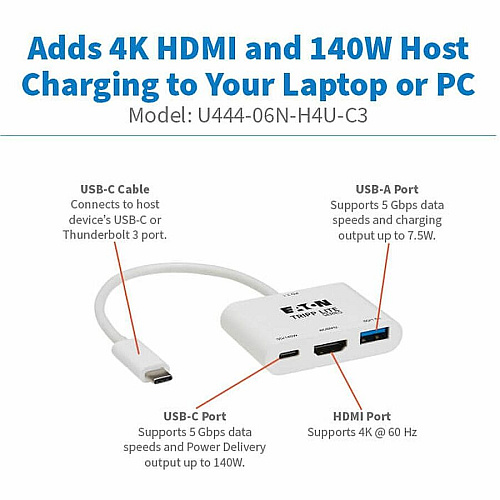 Tripp Lite series U444-06N-H4U-C3 HDMI/USB/USB-C Audio/Video Adapter