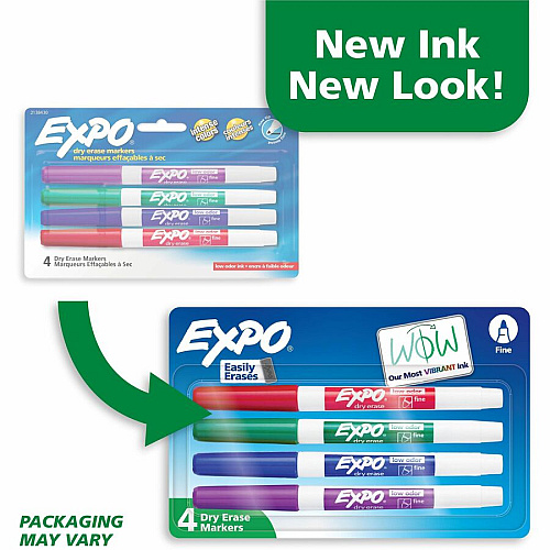 Expo Low-Odor Dry Erase Markers Fine Marker Point - Erasable - Assorted Ink/ - 4 / Pack (2138430A)